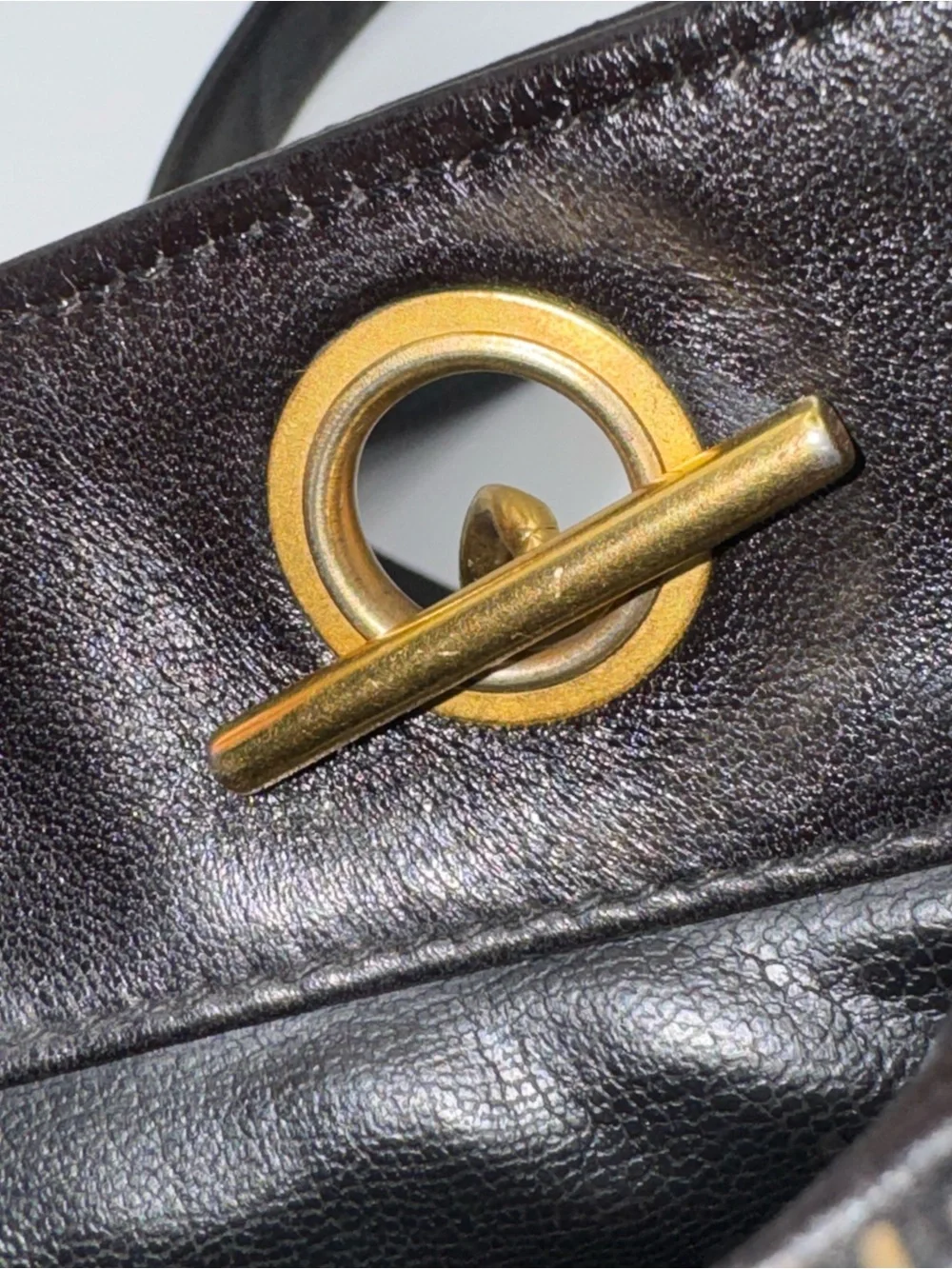 CHANEL Vintage Black Leather Shoulder Bag with Gold CC Hardware